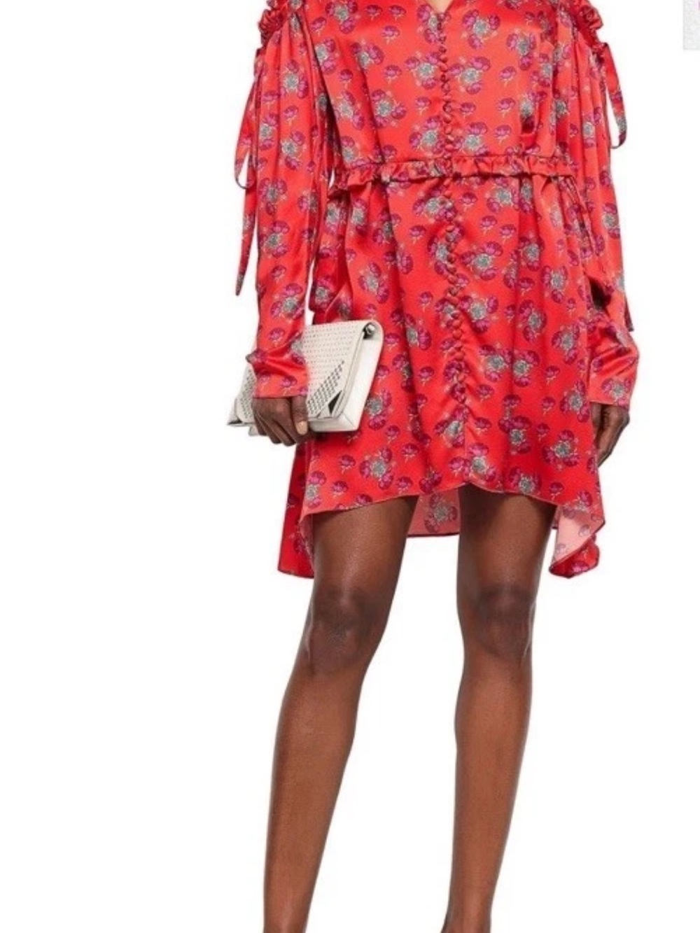 Magda Butrym Red Floral Tie-Sleeve Mini Dress